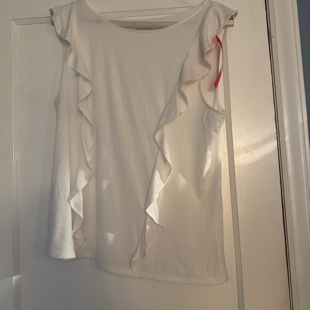 NWT Lilly Pulitzer White Ruffled Sleeveless Tank Top Size XL